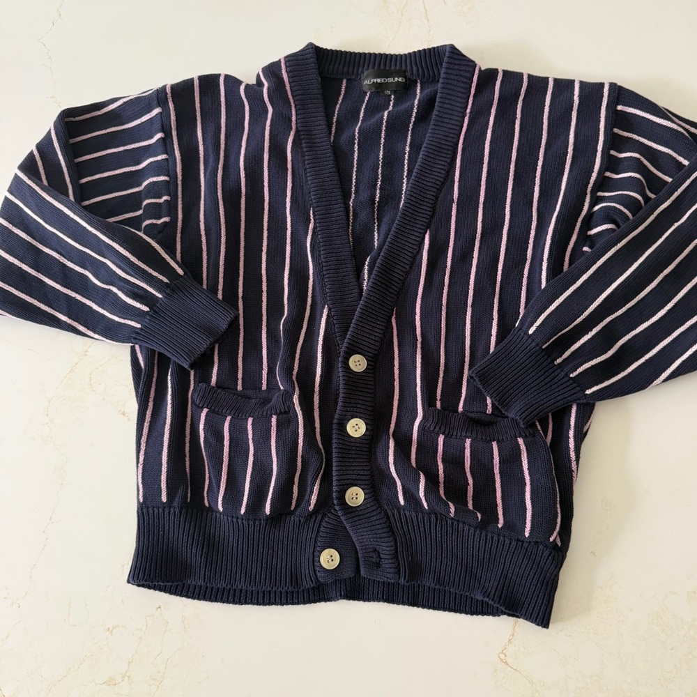 ALFRED SUNG thick navy cardigan sweater